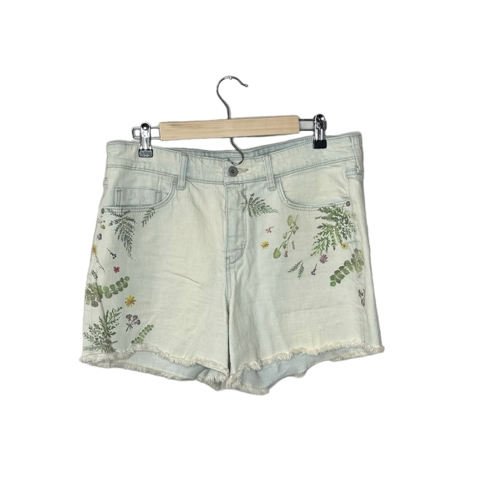 Pilcro and Letterpress Light Blue Denim Floral Raw Hem Shorts Size 30 - Picture 2 of 10